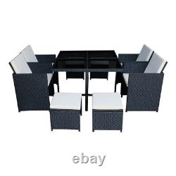 Rattan Garden Furniture Set 8 Seater Dining Table and Chairs Stool Outdoor Patio