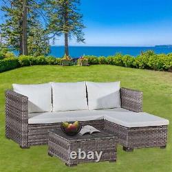 Rattan Garden Furniture Set Corner Grey Outdoor Patio Sofa L-Shape 3 Pc Lounger