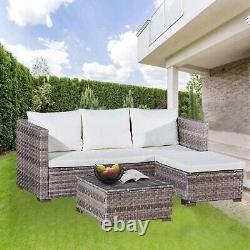 Rattan Garden Furniture Set Corner Grey Outdoor Patio Sofa L-Shape 3 Pc Lounger