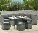 Rattan Garden Furniture Set Corner Lounge Outdoor Sofa Chair Stools Patio Grey