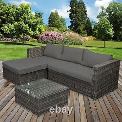 Rattan Garden Furniture Set Corner Sofa 4 Seater Outdoor Patio Glass Table Seat