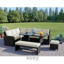 Rattan Garden Furniture Set Corner Sofa Dining Table Chair Patio Grey Black