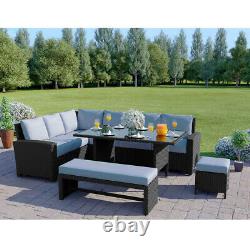 Rattan Garden Furniture Set Corner Sofa Dining Table Chair Patio Grey Black