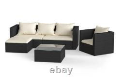 Rattan Garden Furniture Set Corner Sofa Glass Table Patio 5 Seaters Outdoor