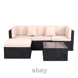 Rattan Garden Furniture Set L Shaped 4-Seater Combo Modular Sofa Patio with Cover
