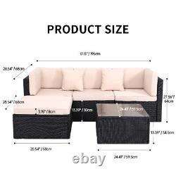Rattan Garden Furniture Set L Shaped 4-Seater Combo Modular Sofa Patio with Cover