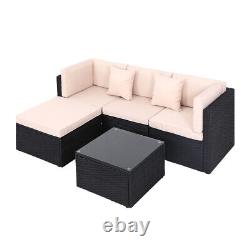 Rattan Garden Furniture Set L Shaped 4-Seater Combo Modular Sofa Patio with Cover