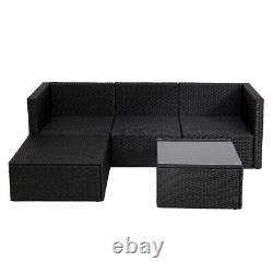 Rattan Garden Furniture Set L Shaped 4-Seater Combo Modular Sofa Patio with Cover