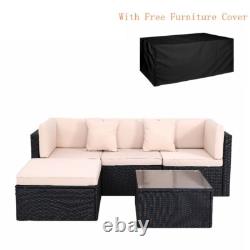 Rattan Garden Furniture Set L Shaped 4-Seater Combo Modular Sofa Patio with Cover