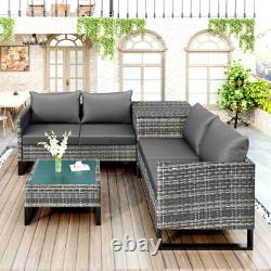 Rattan Garden Furniture Set Outdoor Patio Corner Sofa Set Coffee Table Cushions
