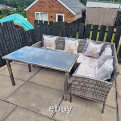 Rattan Garden Furniture Set Outdoor Patio Dining Table Sofa Stools Cushions