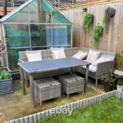 Rattan Garden Furniture Set Outdoor Patio Dining Table Sofa Stools Cushions
