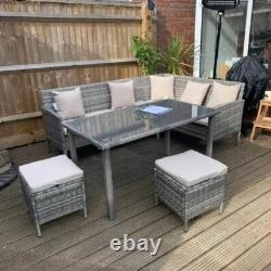 Rattan Garden Furniture Set Outdoor Patio Dining Table Sofa Stools Cushions