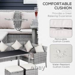 Rattan Garden Furniture Set Outdoor Patio Dining Table Sofa Stools Cushions