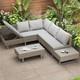 Rattan Garden Furniture Set Patio 6 Seater Corner Sofa With Table Cushions Khaki