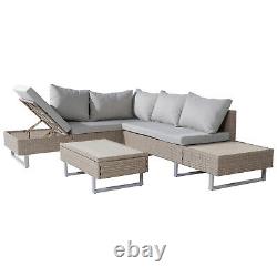 Rattan Garden Furniture Set Patio 6 Seater Corner Sofa with Table Cushions Khaki