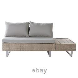 Rattan Garden Furniture Set Patio 6 Seater Corner Sofa with Table Cushions Khaki