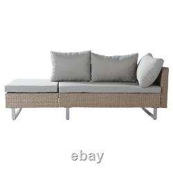 Rattan Garden Furniture Set Patio 6 Seater Corner Sofa with Table Cushions Khaki