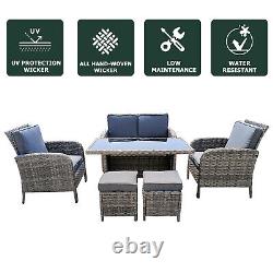 Rattan Garden Furniture Set Patio 6 Seater Sofa Chair Dining Table Sets w Stools