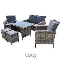 Rattan Garden Furniture Set Patio 6 Seater Sofa Chair Dining Table Sets w Stools