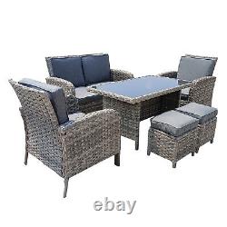 Rattan Garden Furniture Set Patio 6 Seater Sofa Chair Dining Table Sets w Stools