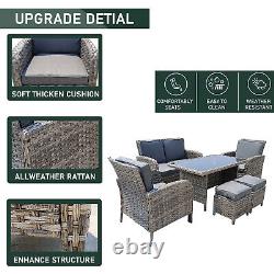 Rattan Garden Furniture Set Patio 6 Seater Sofa Chair Dining Table Sets w Stools