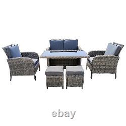 Rattan Garden Furniture Set Patio 6 Seater Sofa Chair Dining Table Sets w Stools