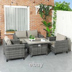 Rattan Garden Furniture Set Patio Sofa Outdoor Gas Fire Pit Table Cushions Grey