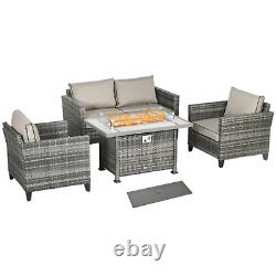 Rattan Garden Furniture Set Patio Sofa Outdoor Gas Fire Pit Table Cushions Grey