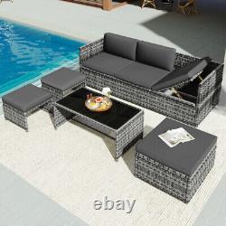 Rattan Garden Furniture Set Sofa Table Recliner Chair Set Patio Outdoor Grey YN