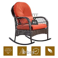 Rattan Garden Furniture Set Wicker Metal Rocking Armchair Outdoor Patio Cushions