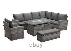 Rattan Garden Furniture Set With Fire Pit Dining Table Corner Sofa Outdoor Patio