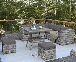 Rattan Garden Furniture Set with Dining Table 7 Pieces Patio Corner Sofa Set