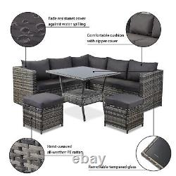 Rattan Garden Furniture Set with Dining Table 7 Pieces Patio Corner Sofa Set