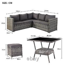 Rattan Garden Furniture Set with Dining Table 7 Pieces Patio Corner Sofa Set