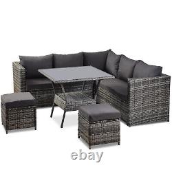 Rattan Garden Furniture Set with Dining Table 7 Pieces Patio Corner Sofa Set