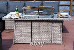 Rattan Garden Furniture Set with Fire Pit Table Outdoor Patio Corner Dining Sofa