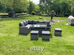 Rattan Garden Furniture Set with Fire Pit Table Outdoor Patio Corner Dining Sofa