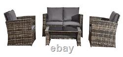 Rattan Garden Furniture Sofa Set Table 2 Arms Chairs & Sofa Outdoor Patio Set