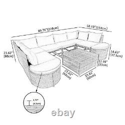 Rattan Garden Furniture U Corner Sofa Set Outdoor Patio Coffee Table withCushions