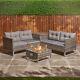 Rattan Garden Furniture With Firepit Table 4 Seater Corner Sofa Patio Outdoor