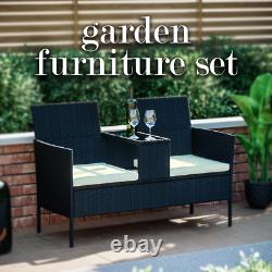 Rattan Garden Love Seat Twin Chair Couples Outdoor Patio Furniture Bench Black