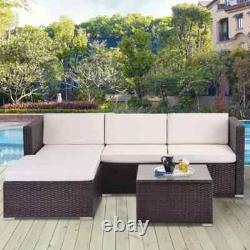 Rattan Garden Outdoor Sofa Set Patio Furniture With Cushion & Glass Table 5pcs