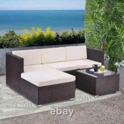 Rattan Garden Outdoor Sofa Set Patio Furniture With Cushion & Glass Table 5pcs