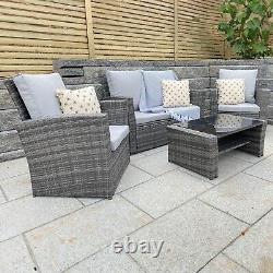 Rattan Garden Patio Furniture Coffee Table and Arm Chair 4 Seater Light Grey Set