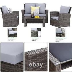 Rattan Garden Patio Furniture Coffee Table and Arm Chair 4 Seater Light Grey Set