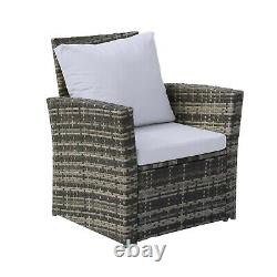 Rattan Garden Patio Furniture Coffee Table and Arm Chair 4 Seater Light Grey Set