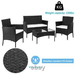 Rattan Garden Patio Furniture Set Outdoor 2 Chairs 1 Sofa & Coffee Table Black