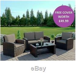 Rattan Garden Sofa Furniture Set Patio 4 Seater Armchairs Table FREE COVER