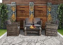 Rattan Garden Sofa Set Furniture 4 Piece With 2 Arms Chairs Patio Table 2 Seater